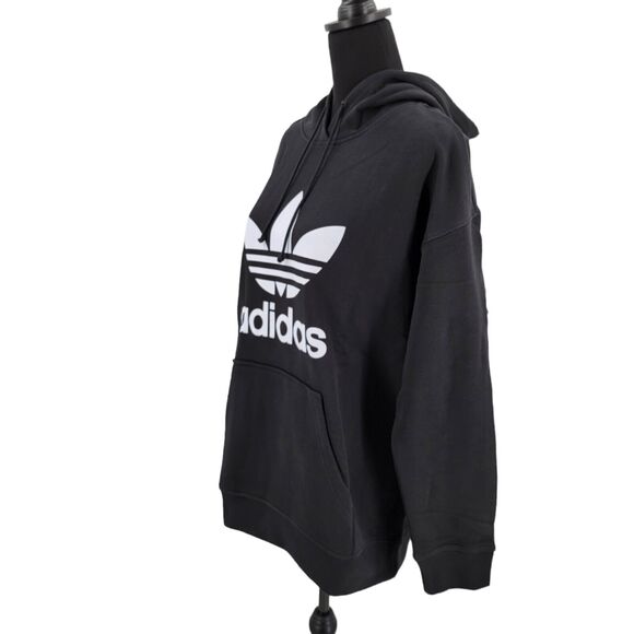 Adidas Originals Hoodie Womens Large Black White Trefoil Pullover Sweatshirt NEW - Picture 4 of 16